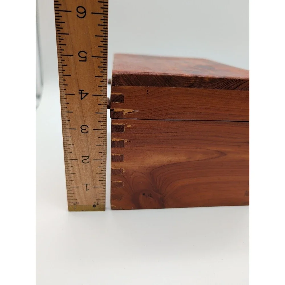 Vintage Cedar Wooden Hinged Recipe Index File Trinket Box